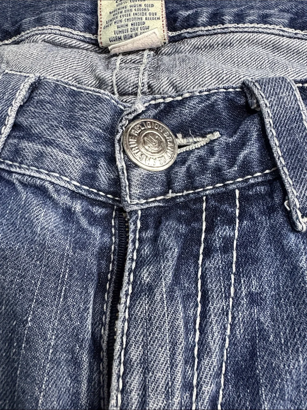 True Religion Medium Indigo Bootcut Jeans with White Stitching